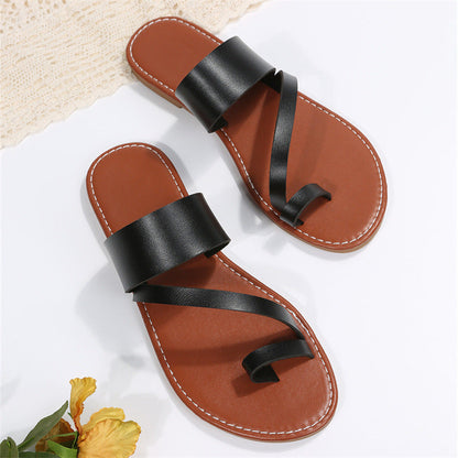 Kvinnor Platta Sandaler Elegant Banddesign Syntetiskt Läder 8