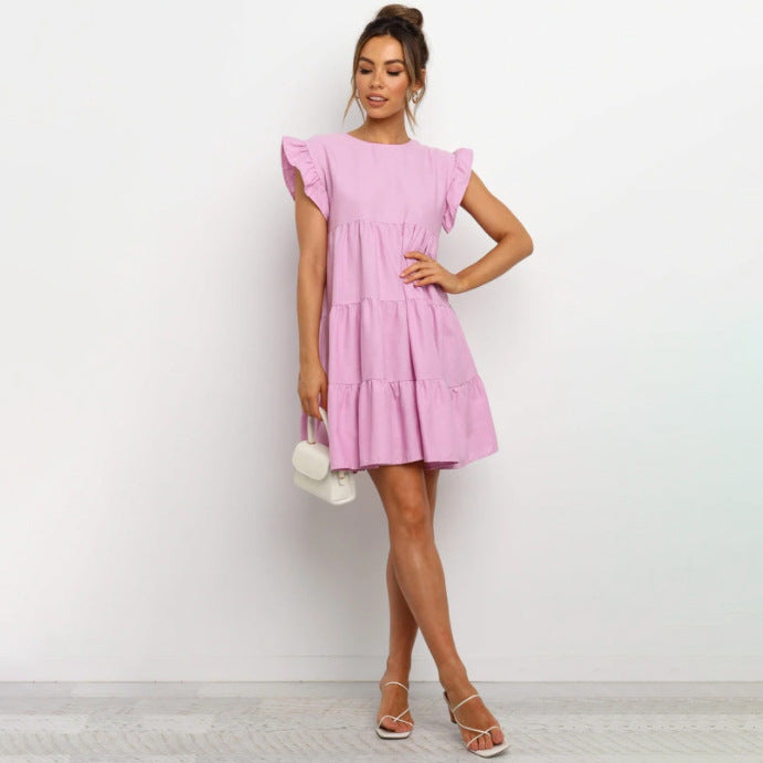 Damklänning A-linjeformad med Rund Hals och Korta Ärmar i Polyester-4