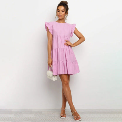 Damklänning A-linjeformad med Rund Hals och Korta Ärmar i Polyester-4