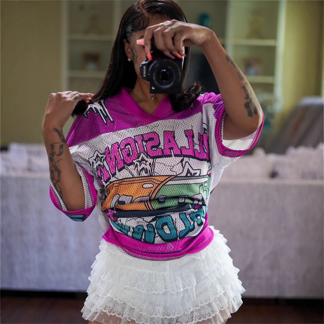 Dam T-shirt Blommig V-ringad Polyester Halvlånga Ärmar-2