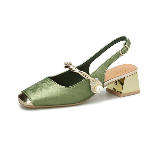 Kvinnors Slingback Pumpar med Blockklack och Justerbar Rem – Texturerat Syntetiskt Material i Metallisk Accent 1