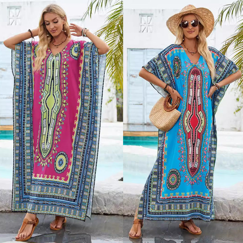 Dam Strandklänning Utsvängd V-Neck Polyester-2