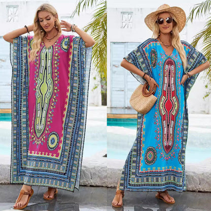 Dam Strandklänning Utsvängd V-Neck Polyester-2