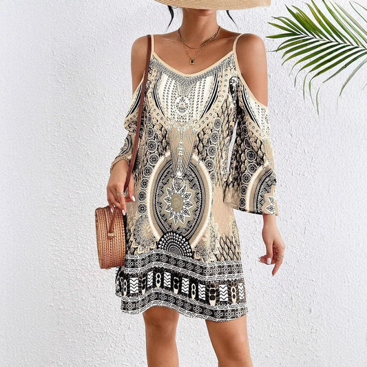 Dam Off-Shoulder Midi Klänning A-linjeformad Polyester för Sommarfest och Bröllop-1