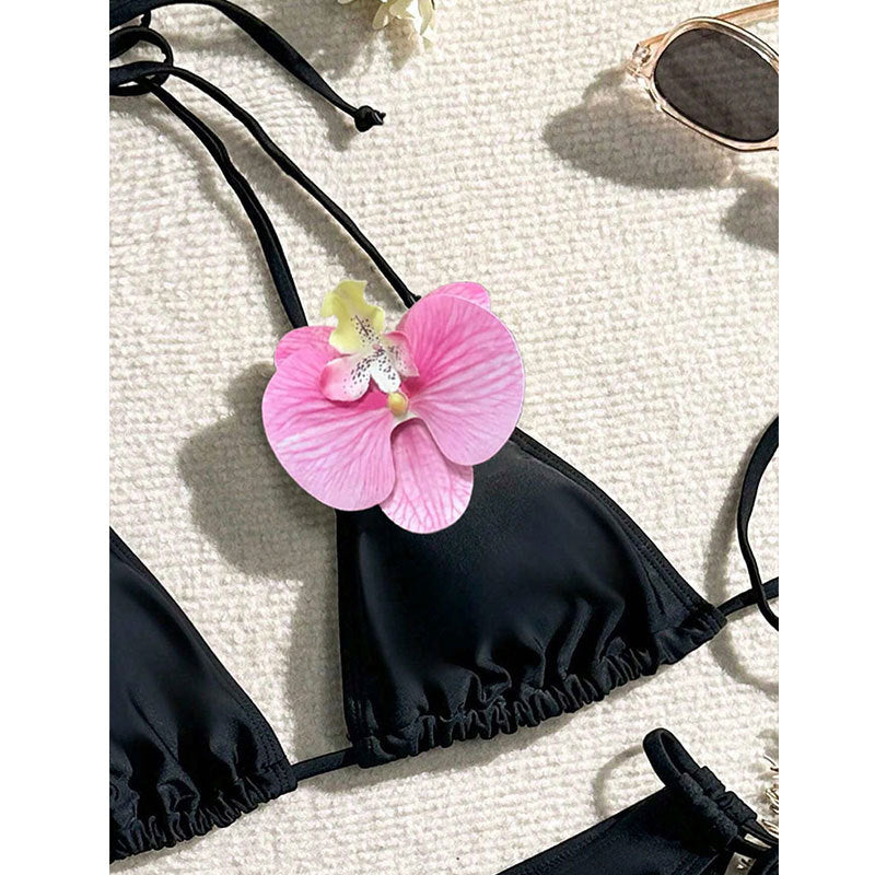Dam Triangelbikini Blommotiv Snabbtorkande Material UV-skydd-4