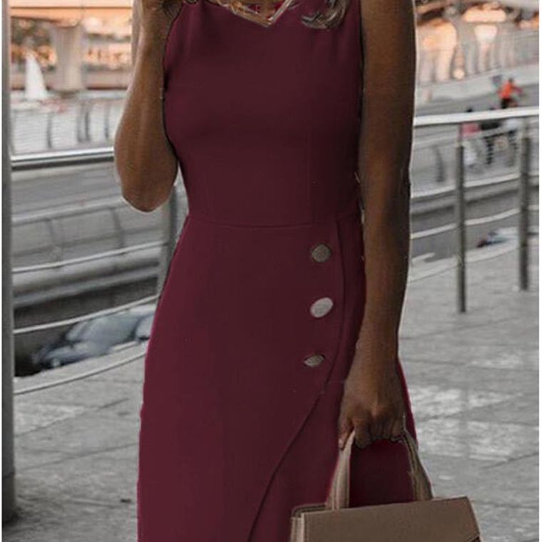 Damklänning A-Linje Midi 100% Polyester Enfärgad Elegant-4