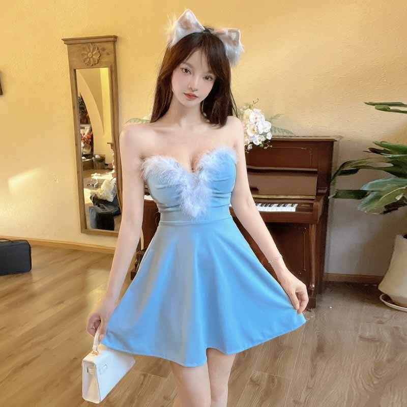 Dam Festklänning Stropplös Kort Päls för Nyår och Julfester-3