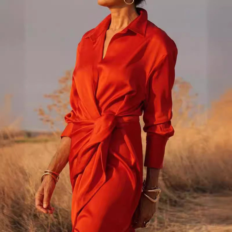 Maxi Klänning Dam Asymmetrisk Hög Midja Polyester Långärmad-3