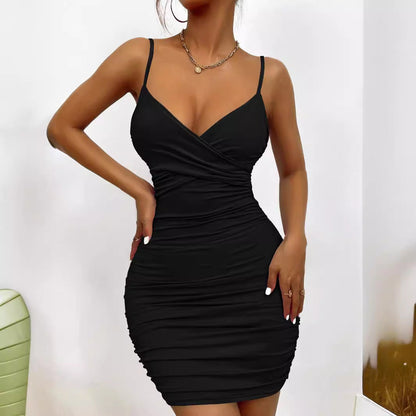 Kvinnors Bodycon Klänning V-hals Rynkad Polyester-3