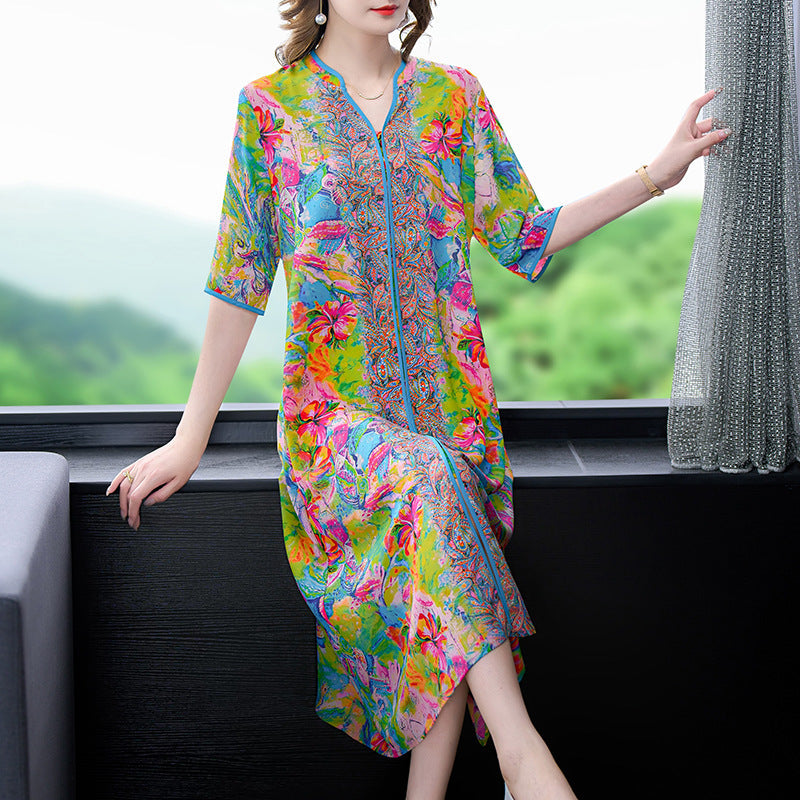 Variant image for Plus Size Dam Klänning A-Line Viskos Vintage Tryckt-8