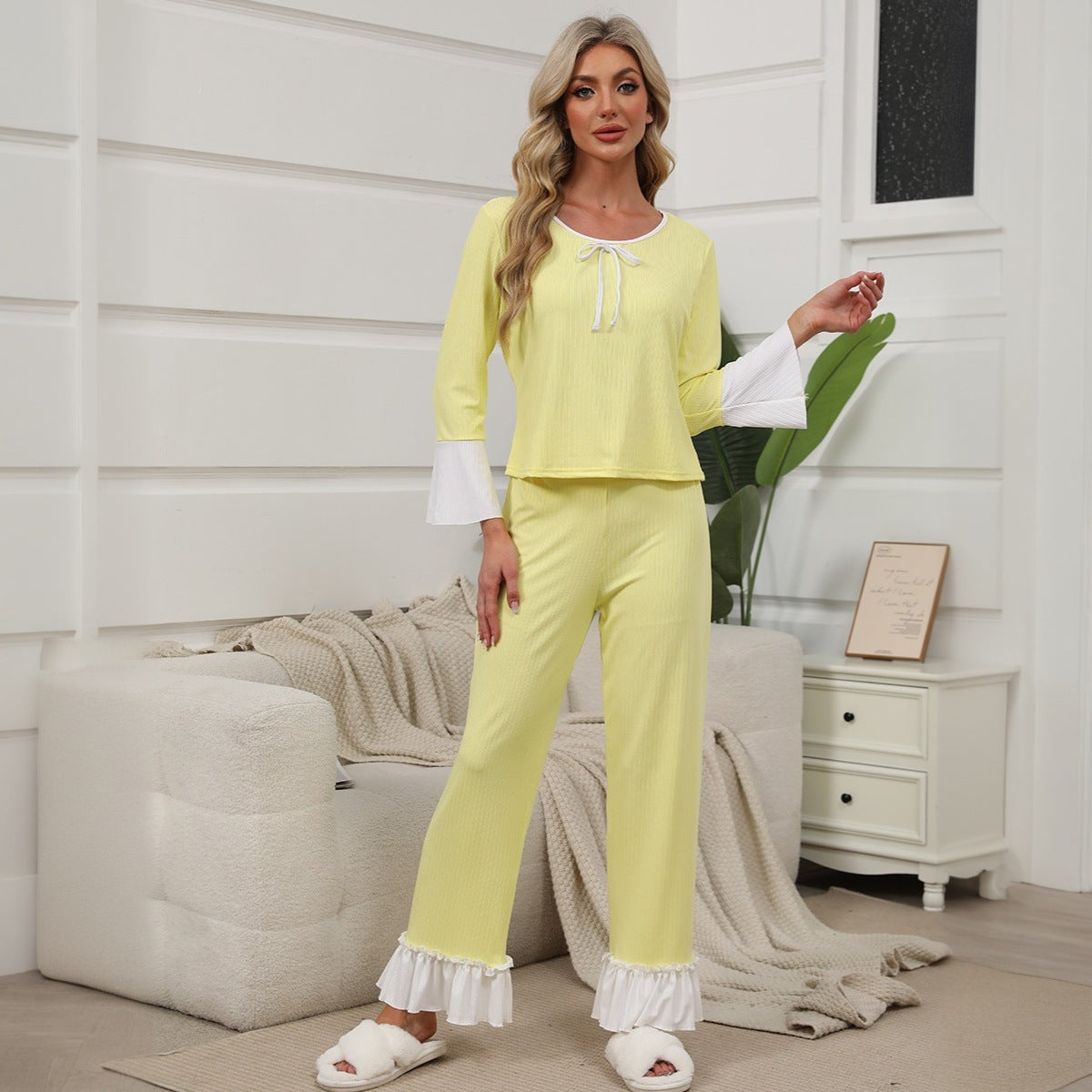 Kvinnors Hemkläder Set Långärmad Polyester 2