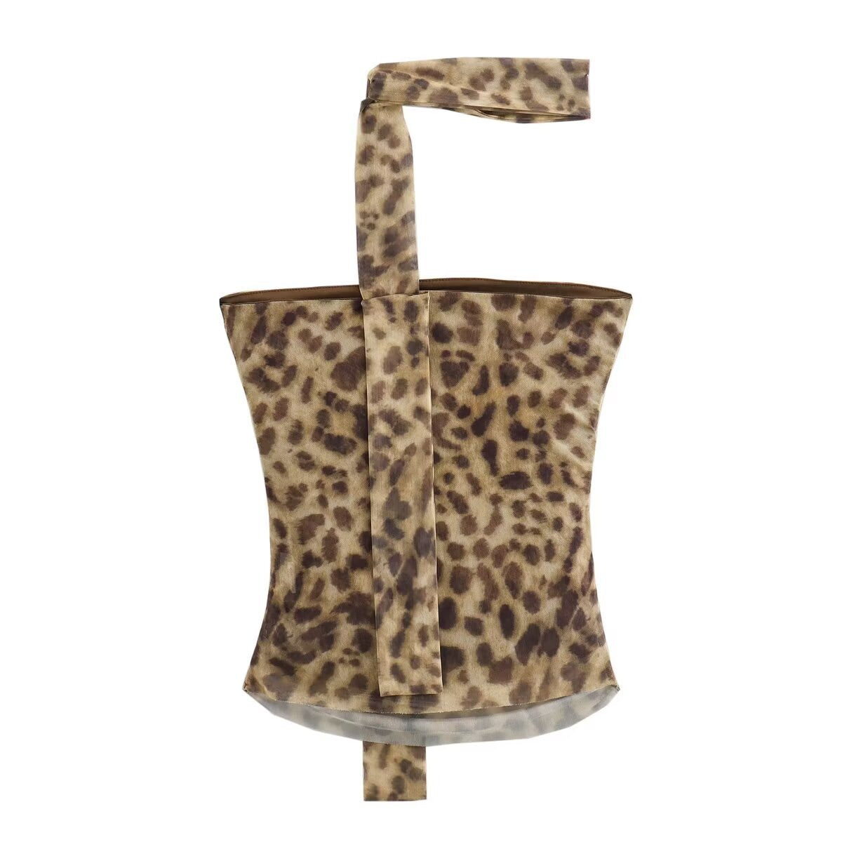 Dam Tank Top Leopardmönster Mesh Utan Remmar-3