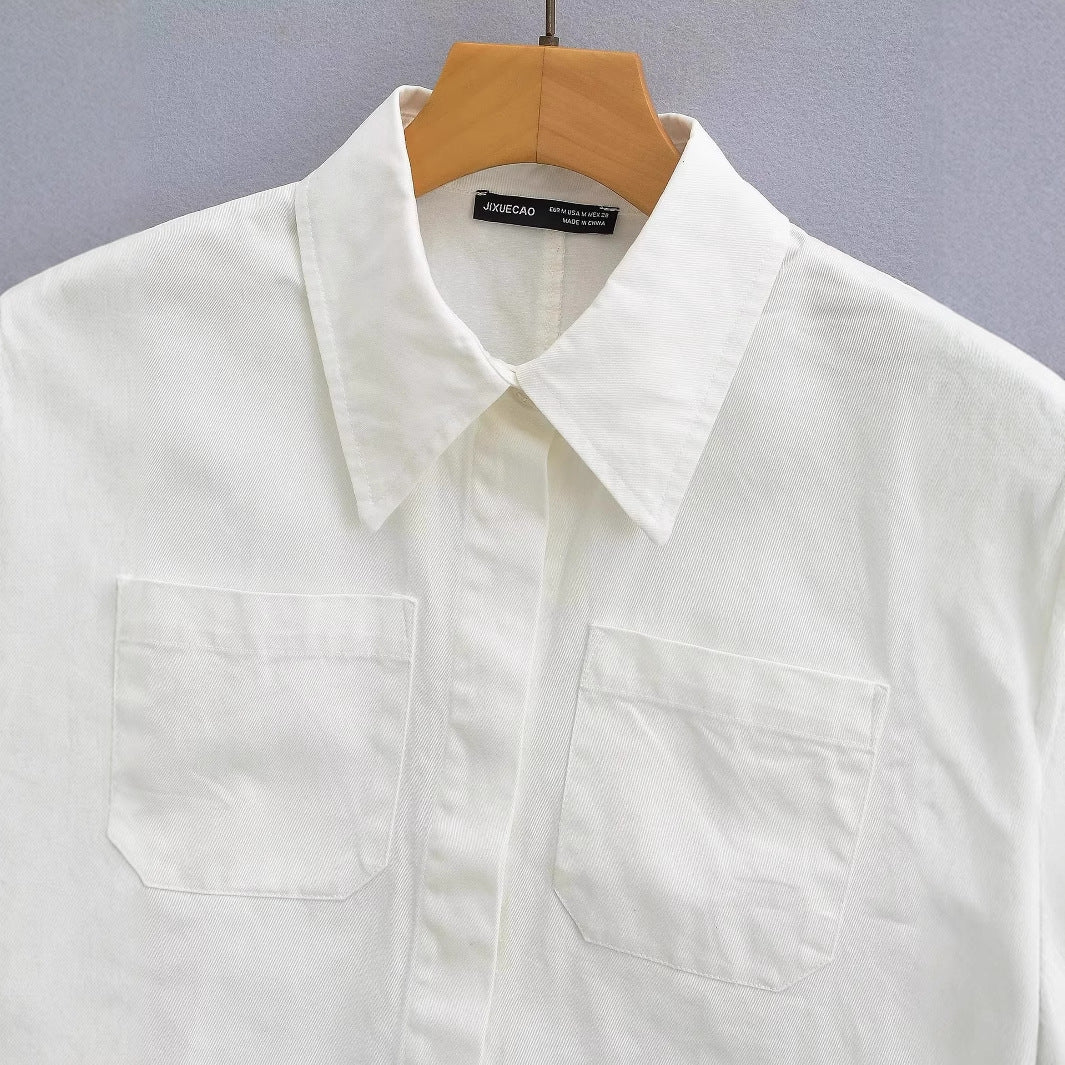 Kvinnors Ärmös Topp Klassisk Krage Lätt Material med Fickor 3