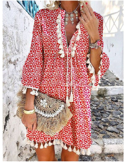 Variant image for Dam Klänning Blommig V-ringad Midi A-linjeformad Polyester-1