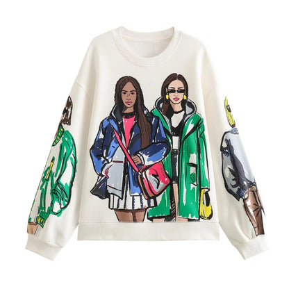 Dam Tröja med Kreativa Illustrationer i Mjuk Bomullsmix-2