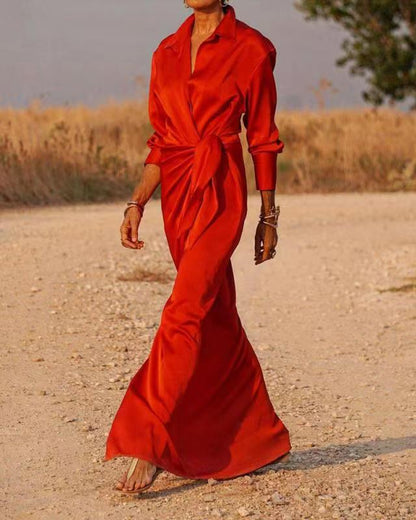 Variant image for Maxi Klänning Dam Asymmetrisk Hög Midja Polyester Långärmad-1