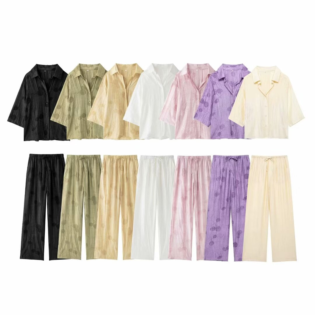 Dam Topp och Byxor Jacquard Avslappnad Stil-2