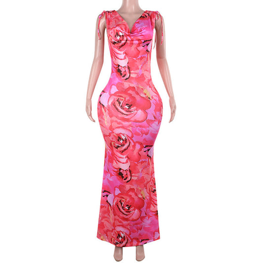 Maxi Klänning Dam Blommönster Mjuk Polyester Lång Klänning 1