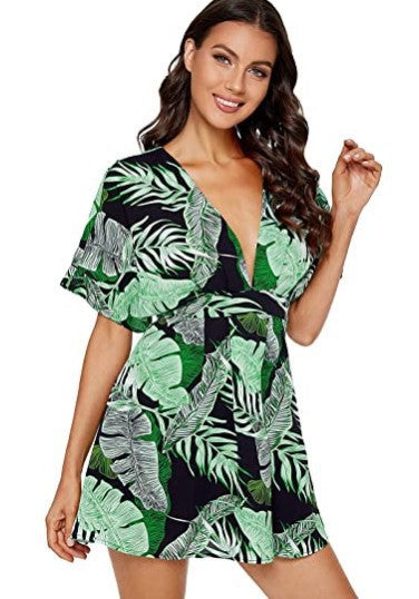 Kvinna Fritidsklänning Blommig V-Hals Lätt Tyg 3