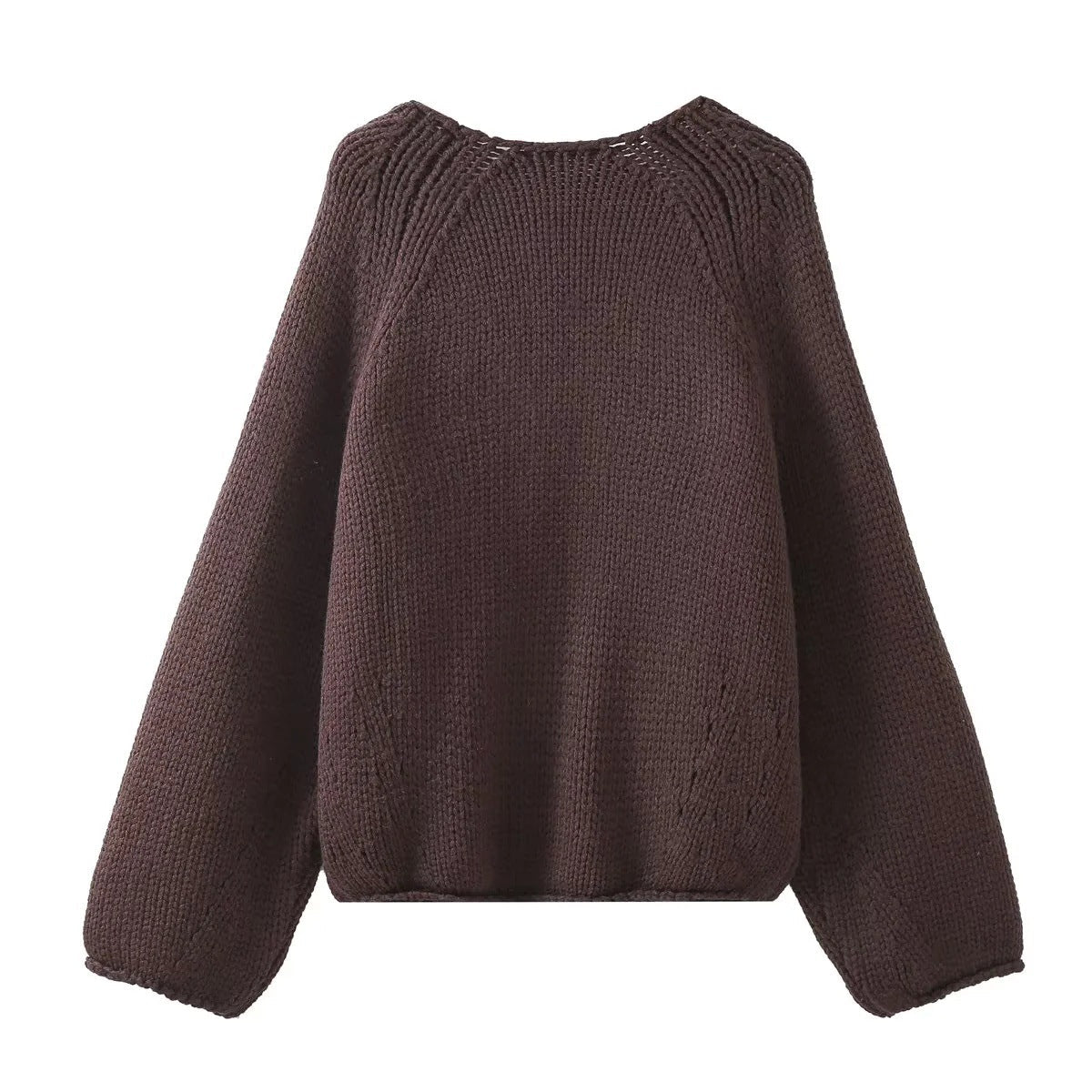 Kvinnors Cardigan V-ringning Mjuk Ullmix Voluminösa Ärmar-2