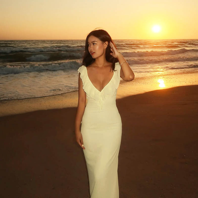 Elegantes Abendkleid für Frauen mit Tiefem V-Ausschnitt und Rüschensaum – Perfekt für Hochzeiten und Festlichkeiten, Hochwertiges Material 5