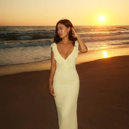 Elegantes Abendkleid für Frauen mit Tiefem V-Ausschnitt und Rüschensaum – Perfekt für Hochzeiten und Festlichkeiten, Hochwertiges Material 5