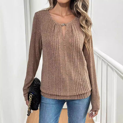 Dam Långärmad T-shirt Rundhalsad i Mjuk Bomull-2