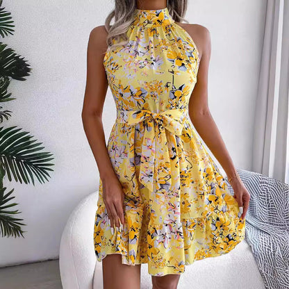 Kvinnors A-linjeformad Klänning med Blommig Krage Polyester-3