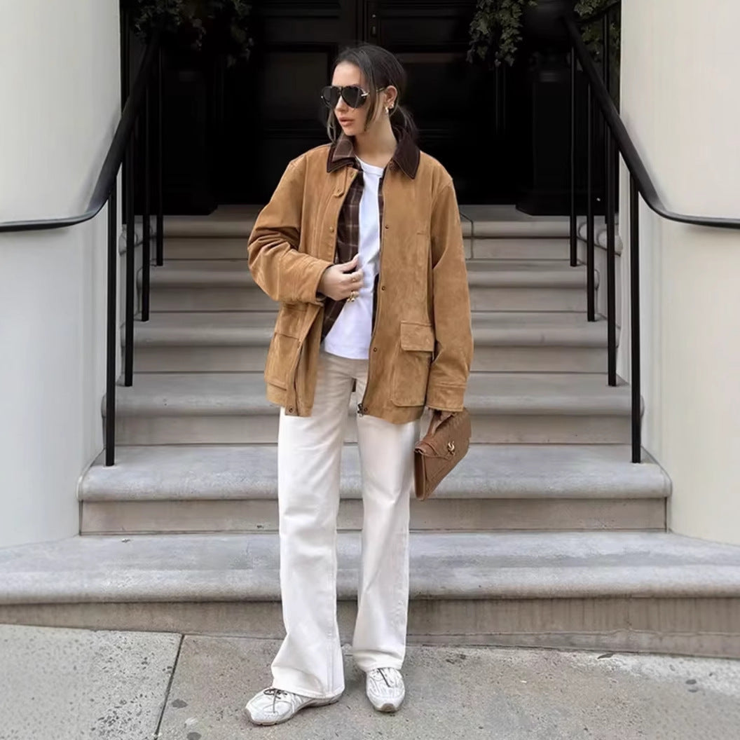 Damjacka i Mocka med Hög Krage och Praktiska Fickor - Elegant Jacka för Dam 2