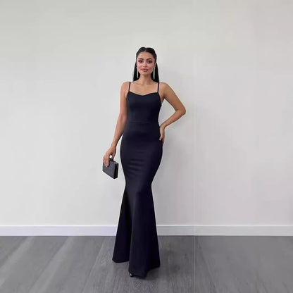 Kvinnors Fishtail Klänning Spaghetti Band Polyester Slim Fit-3