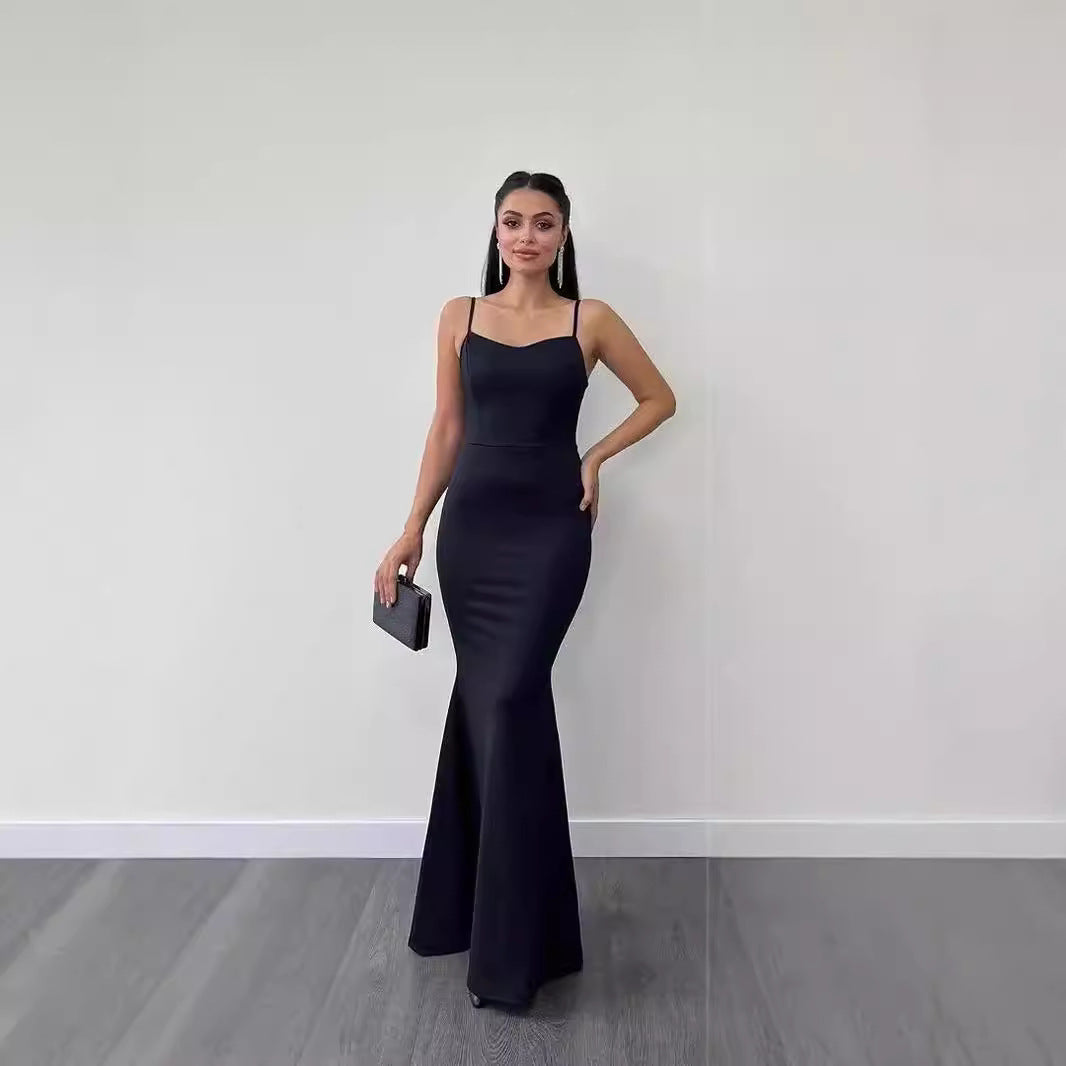 Kvinnors Fishtail Klänning Slim-Fit Polyester med Långa Ärmar-3