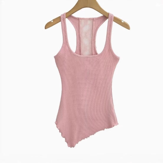 Kvinnors Asymmetrisk Topp Ribbad Struktur Elastiska Fibrer 3