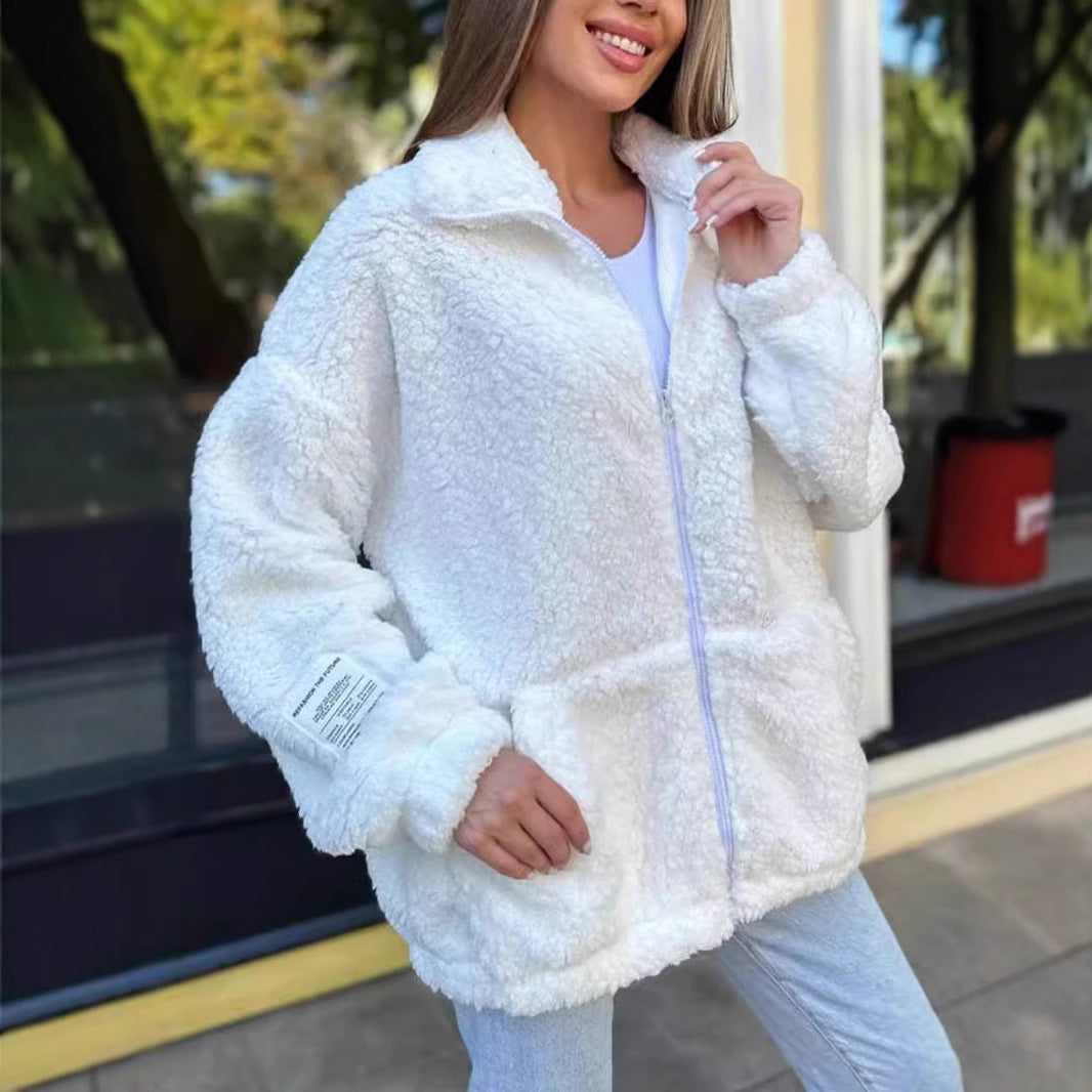 Damjacka Casual Plysch Polyester Långärmad-2