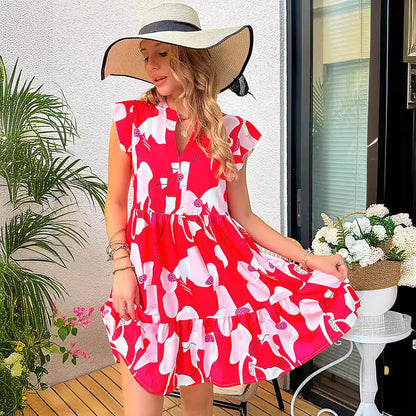 Variant image for Damklänning A-Linje Blommig Polyester med Flygande Ärmar-4