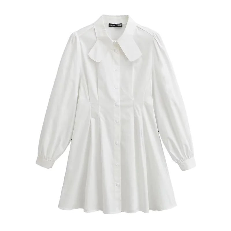 Långärmad Blusklänning med Stående Krage och Rüsch-Detaljer i Lätt Tyg – Feminint Snitt för Vardags och Fest 7
