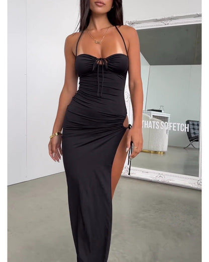 Kvinnors Lång Klänning Snörning Polyester Ärm lös-2