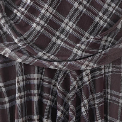 Dam Klänning Asymmetrisk Rutig Silke-Mesh Midi Long Sleeve-4