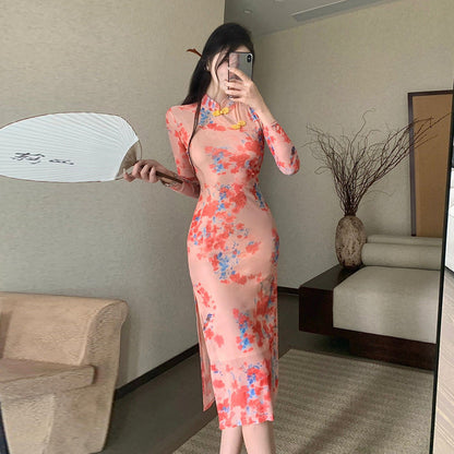 Dam Klänning Midi med Stehkrage Långärmad i Högkvalitativt Tyg-4