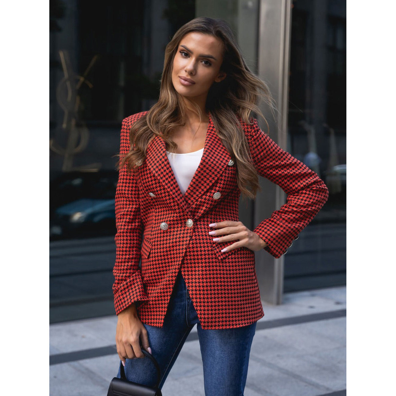 Dam Dubbelbröstad Kavaj Slim Fit Polyester-2