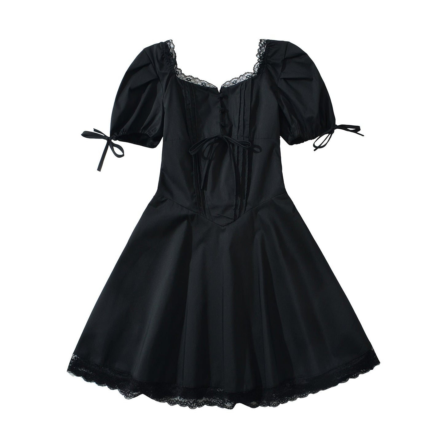 Dam Klänning Puffärmar Ruffles Andningsbart Material 3