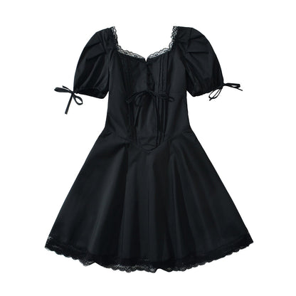 Dam Klänning Puffärmar Ruffles Andningsbart Material 3