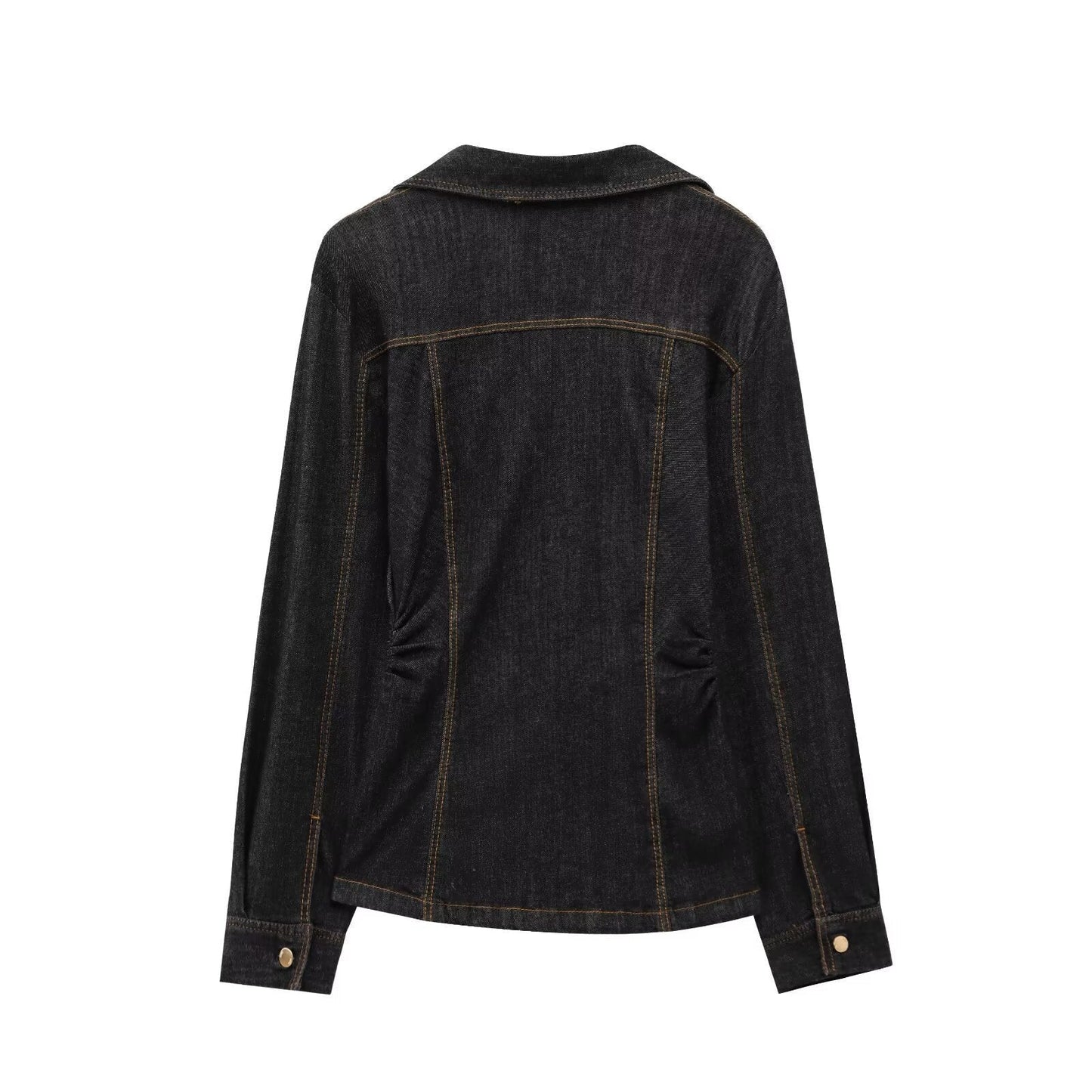 Dam Denim Set Högmidjade Jeans Skjorta 3D Effekt-5