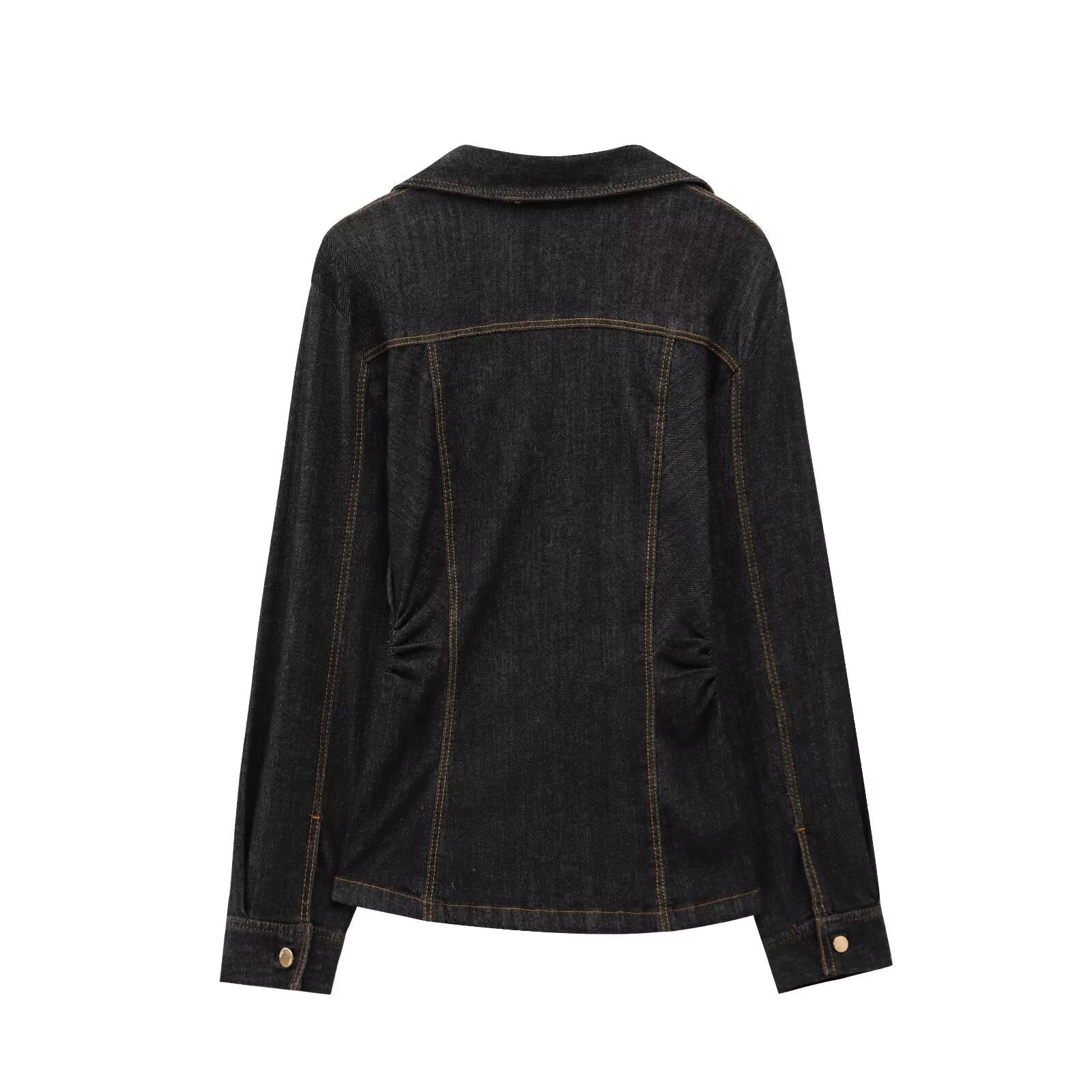 Dam Denim Set Högmidjade Jeans Skjorta 3D Effekt-5