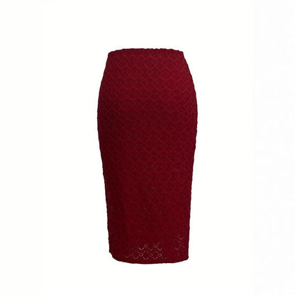 Kvinnors Stickkjol Diamantmönster Stickad med Sidoslits-3