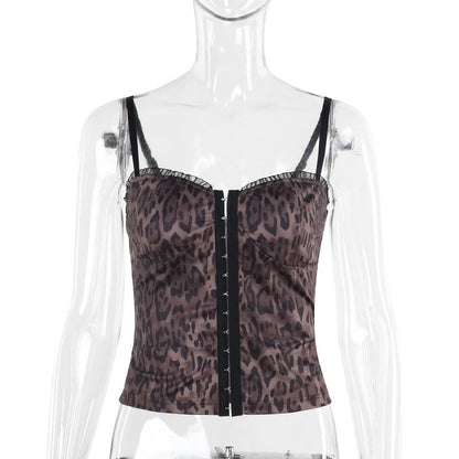 Kvinnors Bustier Topp Leopardtryck med Rüsch-detaljer Högkvalitativt Tyg-1