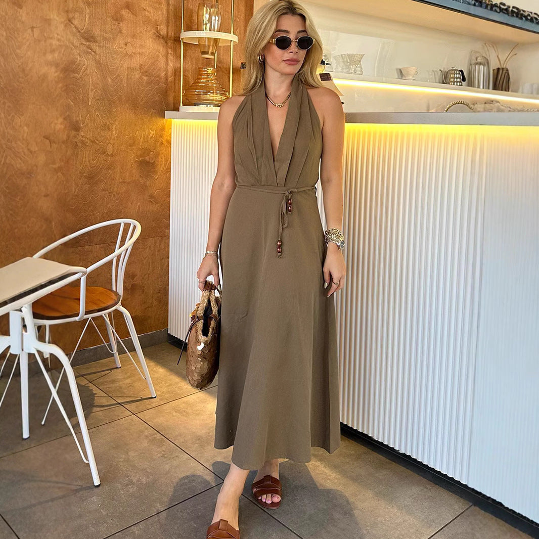 Dam Klänning Maxi Halterneck Högkvalitativt Tyg-2