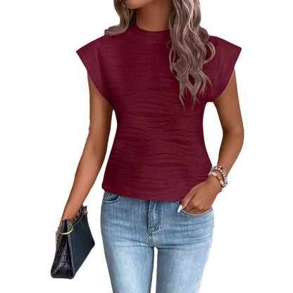 Dam T-shirt Halvhög Krage Texturerad Polyester-3