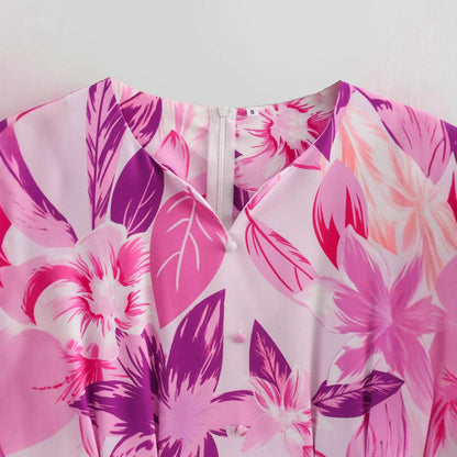 Dam Midiklänning A-Linje Blommönster Polyester för Bröllop-3