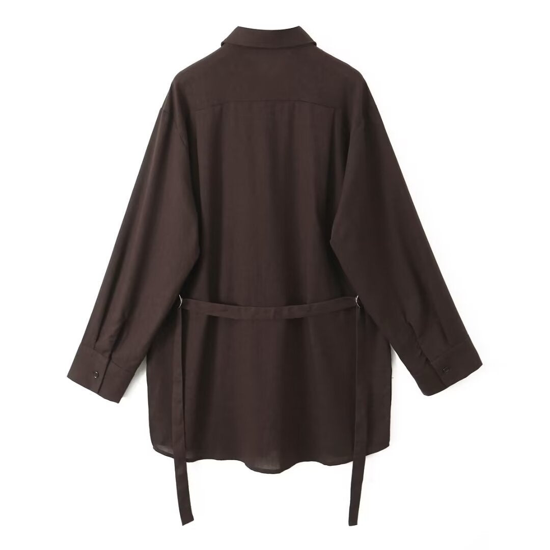 Dam Set med Skjortjacka och Långa Byxor Polyester Street Fashion-3