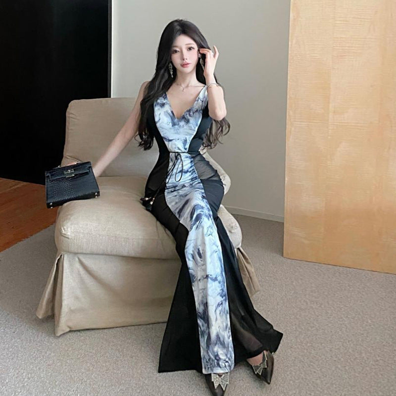 Dam Klänning Transparent Utökad Kjol V-Ringning 5